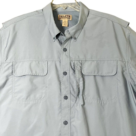 Duluth Trading Mens Fishing Shirt 2XL Vented Mesh Nylon Short Sleeve Blue - Picture 3 of 6
